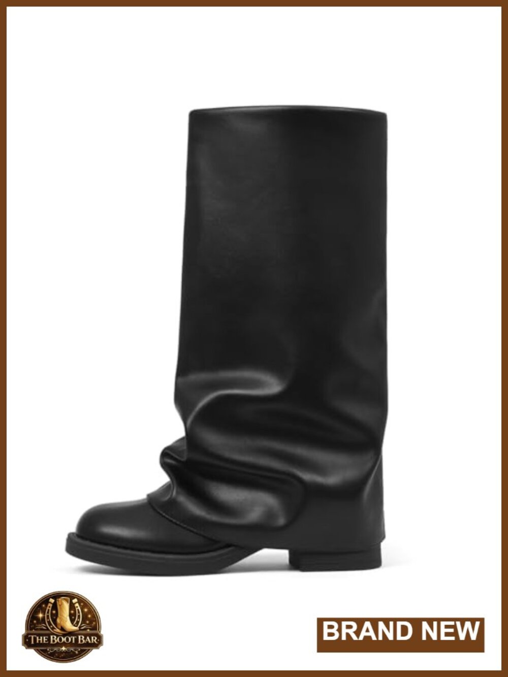 Vegan Leather Slouchy Knee High Boots Block Heel Side Zip